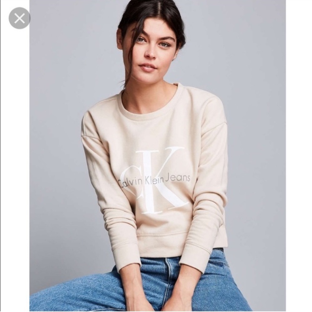Calvin Klein Beige Fleece Crewneck Sweater Size Large - Picture 1 of 5